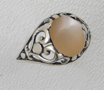 Sterling Silver Filigree Heart Ring With Peach Moonstone Size 9